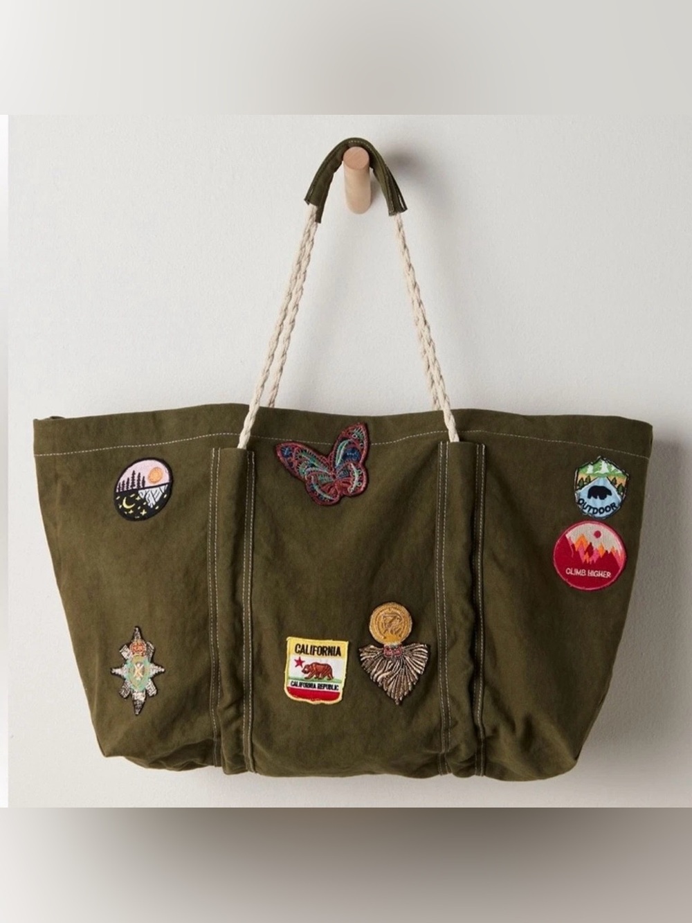 NWT Free People Been There Badge Tote Bag - One Size - Green